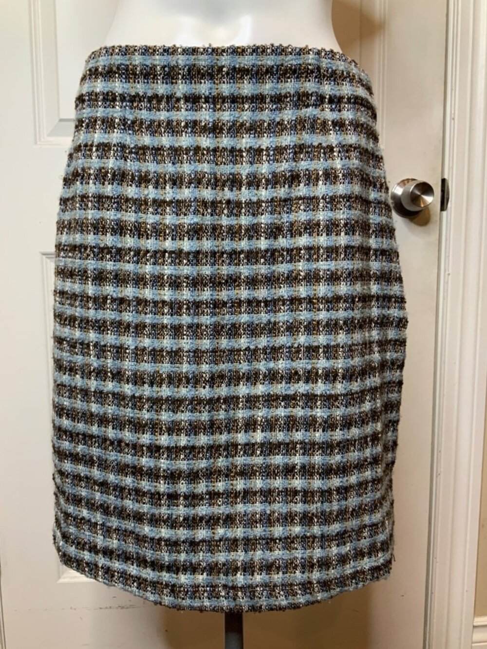 Frances Valentine Blue Brown Tweed Pencil Skirt, Size 4